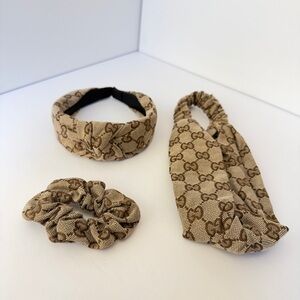 Brown Monogram 3-Piece Hair Accessory Set - Headband, Scrunchie & Scarf